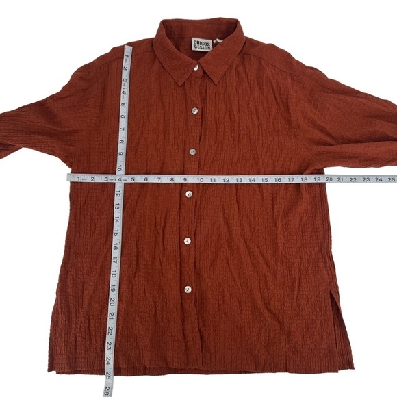 CHICO’S DESIGN Orange Long Sleeve Button Up Shirt Size 8 (1 CHICO’s) Women’s - Picture 6 of 7